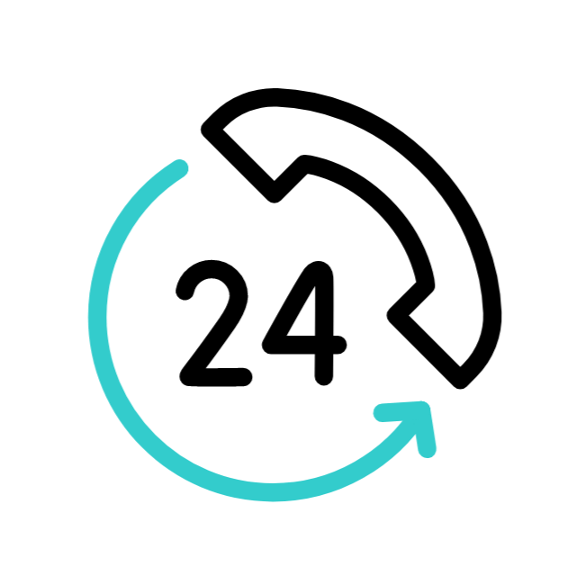 A phone icon with 24-hour support icon